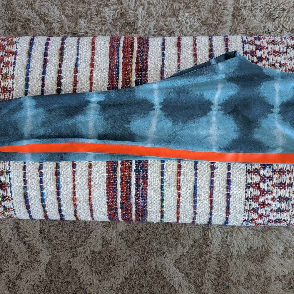 Blue Tie-Dye Leggings with Orange Stripe